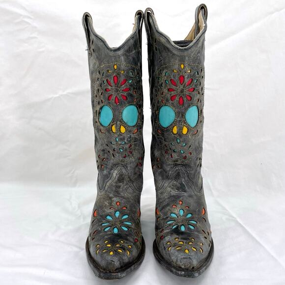 Corral Sugar Skull Cowboy Western Boot Dark Gray Distressed Leather R2475 Size 6 - Picture 8 of 15